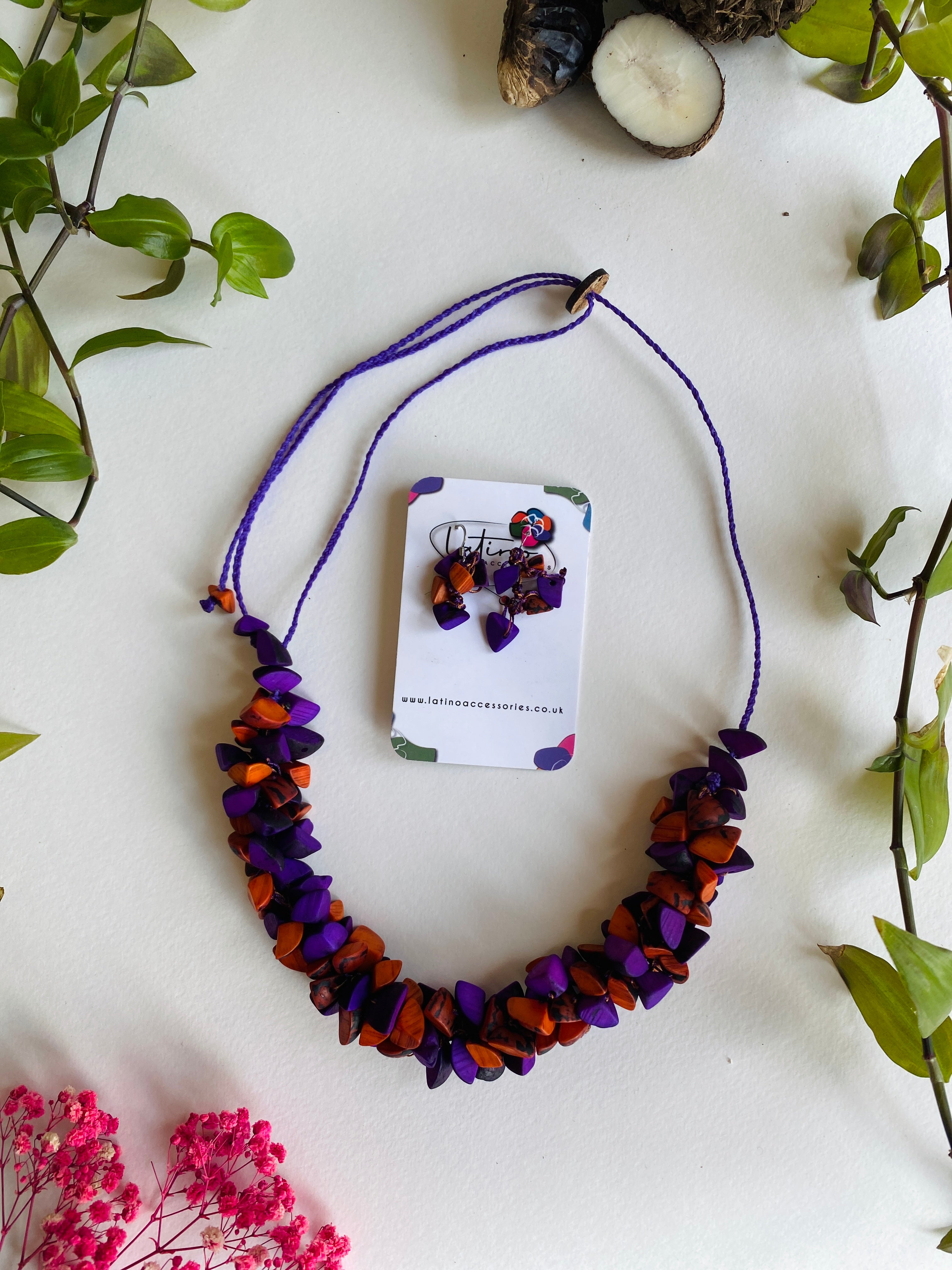 Purple & Orange Trocitos Necklace Set